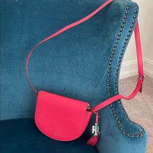 Ralph Lauren Womens Leather Dark Pink Boho Shoulder Crossbody Bag New